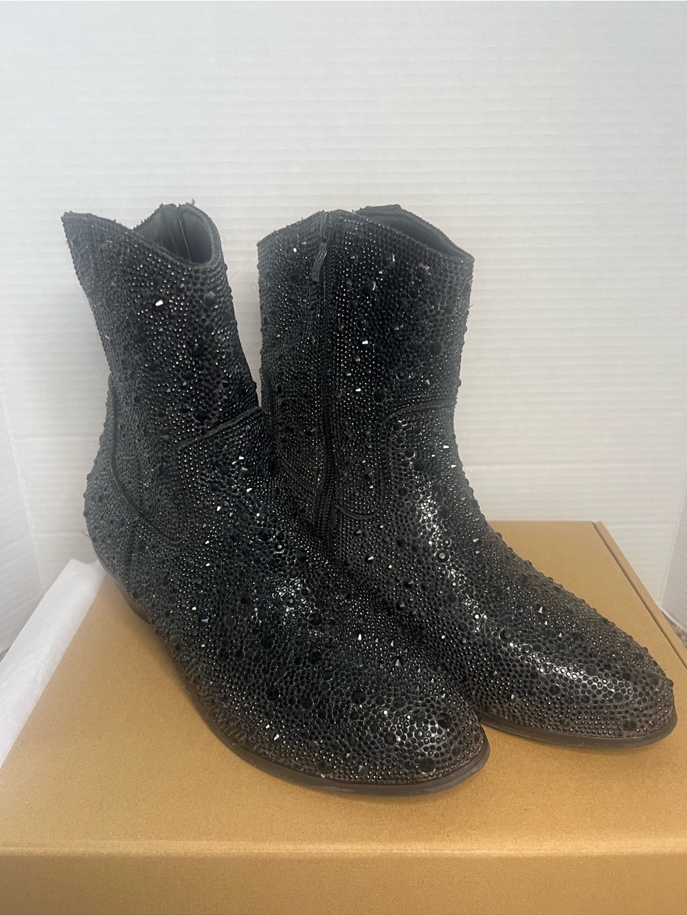 Badgley Mischka Black Crystal Embellished Ankle Booties
